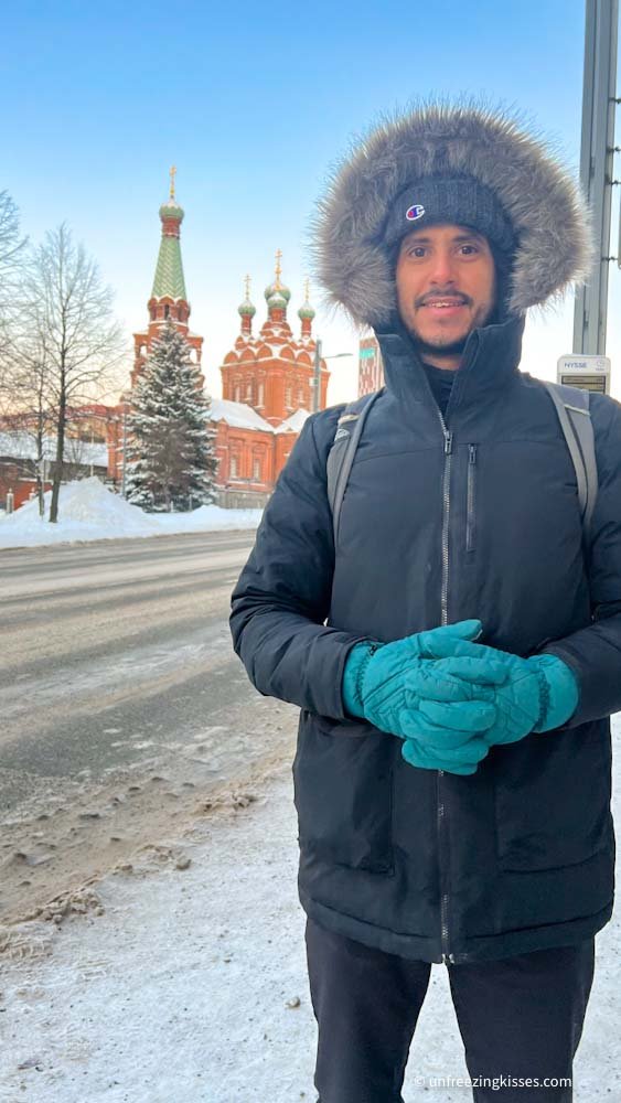 Tampere orthodox church and a man